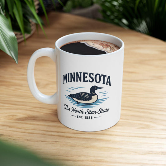 ColorFlow | Minnesota The North Star State Mug | 15oz Ceramic Coffee Cup | Loon Design | Midwest State Gift