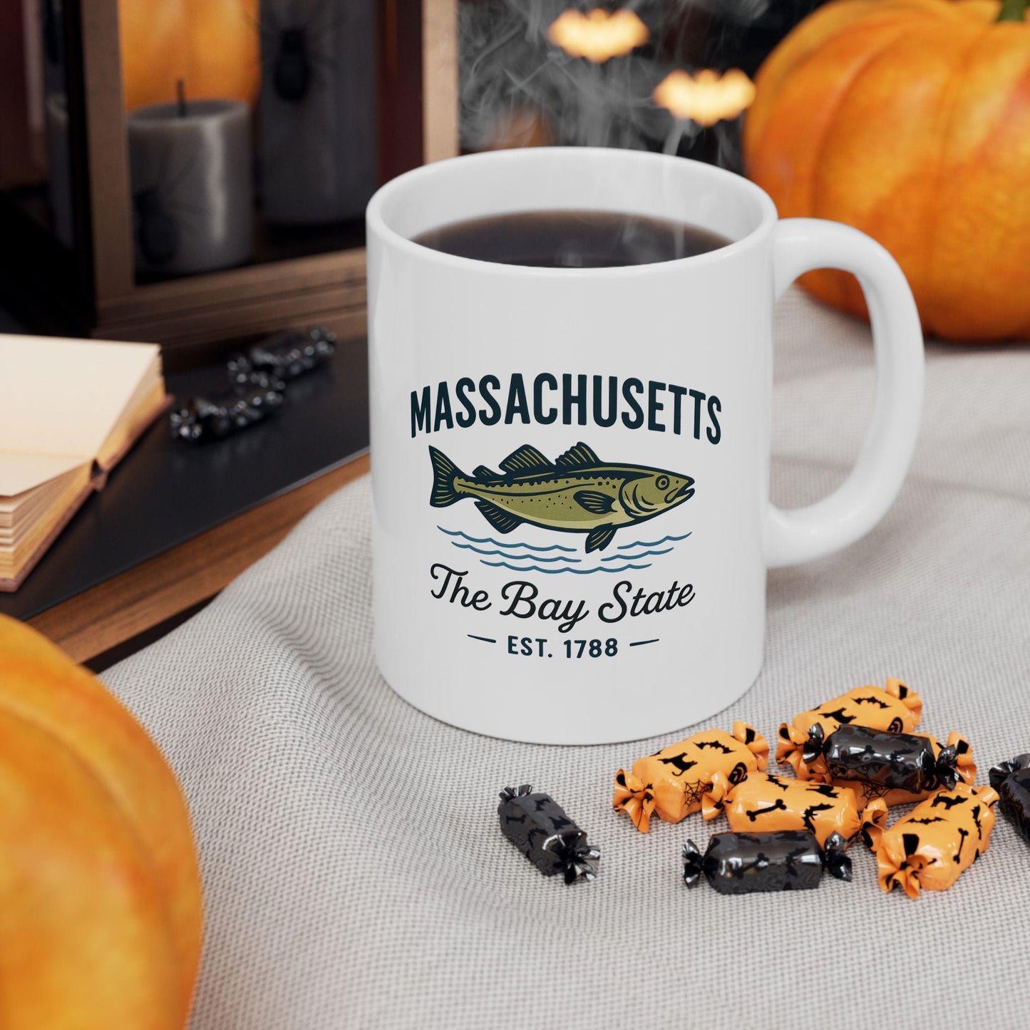 ColorFlow | Massachusetts The Bay State Mug | 15oz Ceramic Coffee Cup | New England Gift | Fisherman Coffee Mug