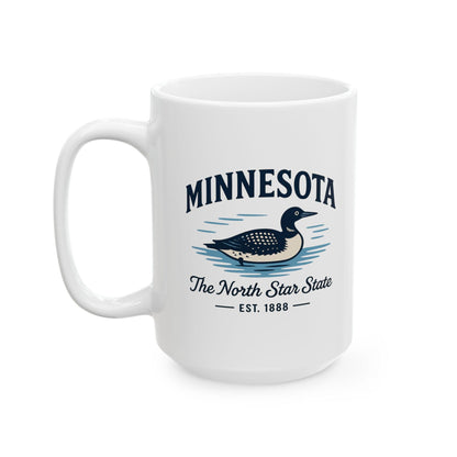 ColorFlow | Minnesota The North Star State Mug | 15oz Ceramic Coffee Cup | Loon Design | Midwest State Gift