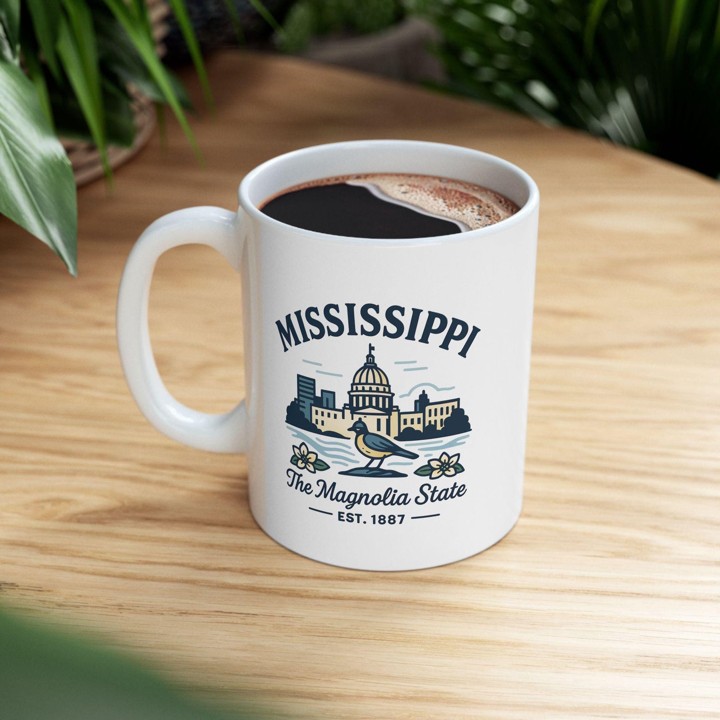 ColorFlow | Mississippi The Magnolia State Mug | 15oz Ceramic Coffee Cup | Southern Gift | State Bird and Capitol Design