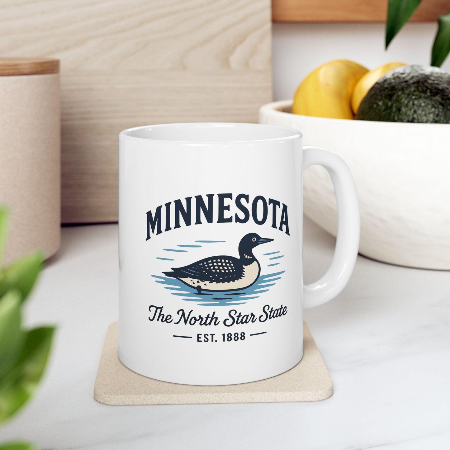 ColorFlow | Minnesota The North Star State Mug | 15oz Ceramic Coffee Cup | Loon Design | Midwest State Gift