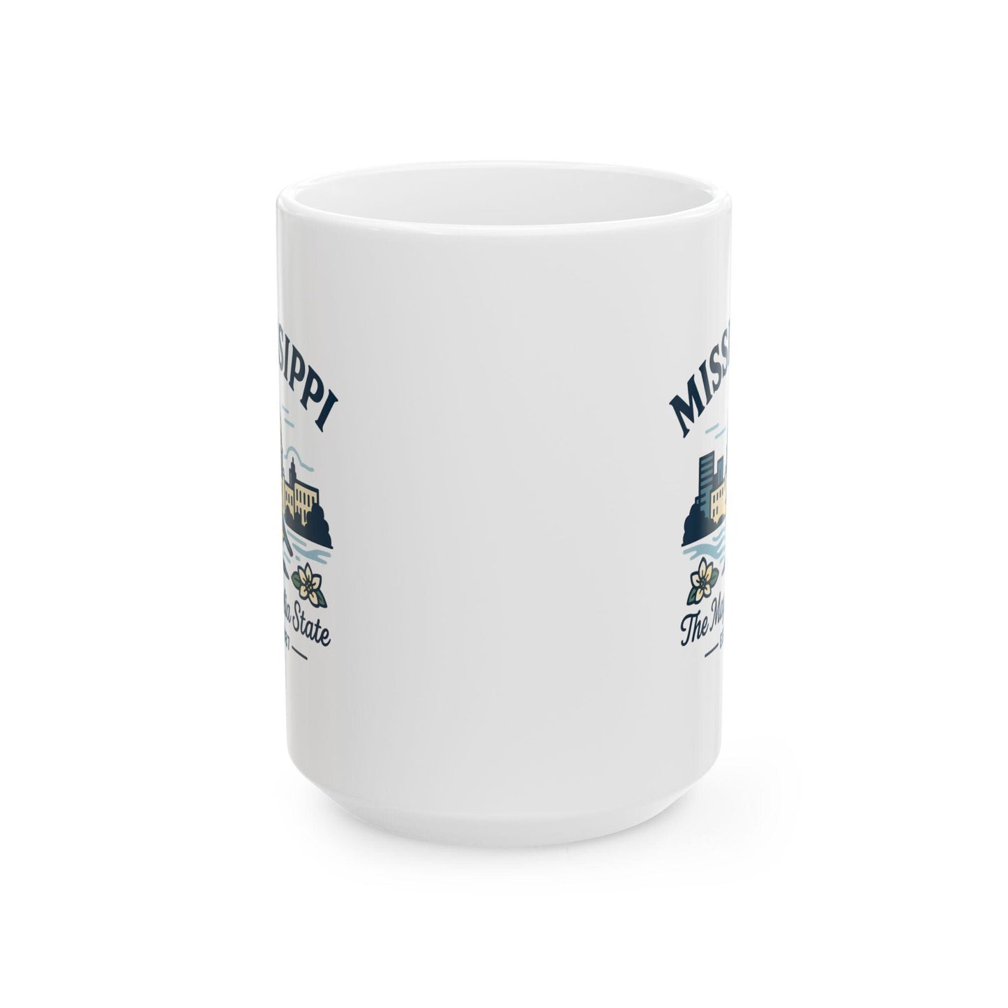 ColorFlow | Mississippi The Magnolia State Mug | 15oz Ceramic Coffee Cup | Southern Gift | State Bird and Capitol Design