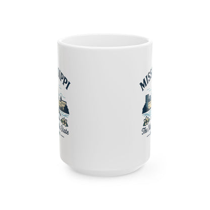 ColorFlow | Mississippi The Magnolia State Mug | 15oz Ceramic Coffee Cup | Southern Gift | State Bird and Capitol Design