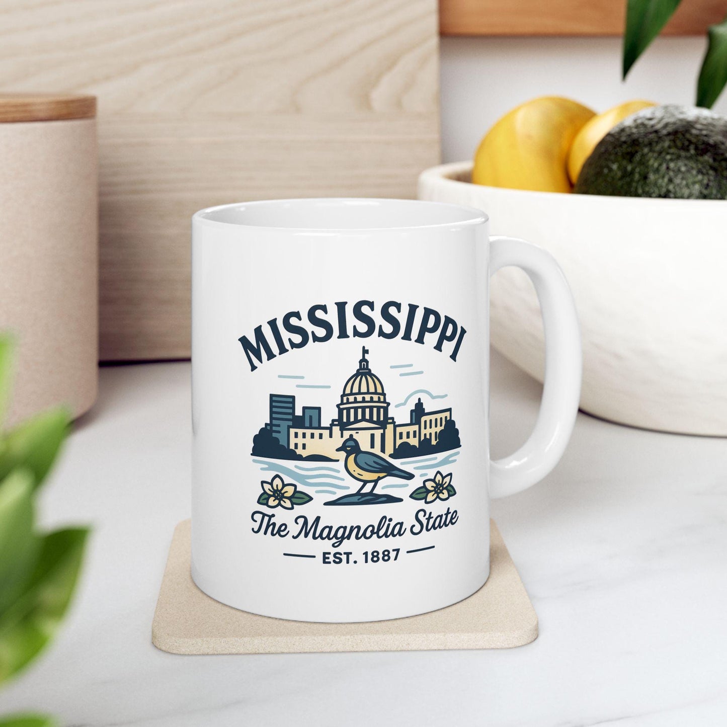 ColorFlow | Mississippi The Magnolia State Mug | 15oz Ceramic Coffee Cup | Southern Gift | State Bird and Capitol Design