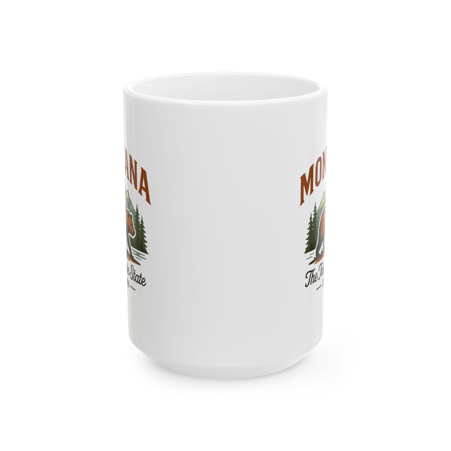 ColorFlow | Montana The Treasure State Mug | 15oz Ceramic Coffee Cup | Bear and Mountain Design | Adventure Gift