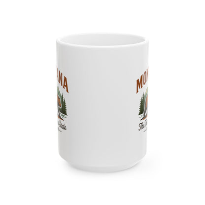 ColorFlow | Montana The Treasure State Mug | 15oz Ceramic Coffee Cup | Bear and Mountain Design | Adventure Gift