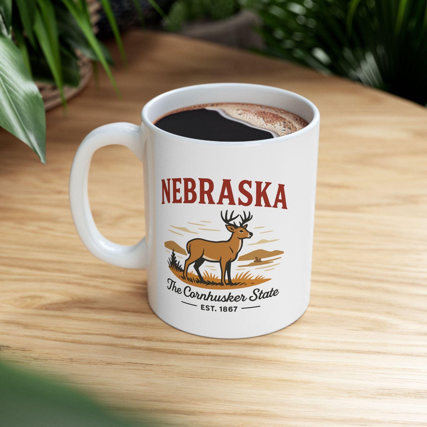 ColorFlow | Nebraska The Cornhusker State Mug | 15oz Ceramic Coffee Cup | Deer and Prairie Design | Midwest Gift