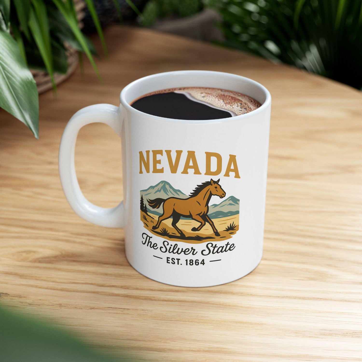 ColorFlow | Nevada The Silver State Mug | 15oz Ceramic Coffee Cup | Wild Horse Design | Western State Gift