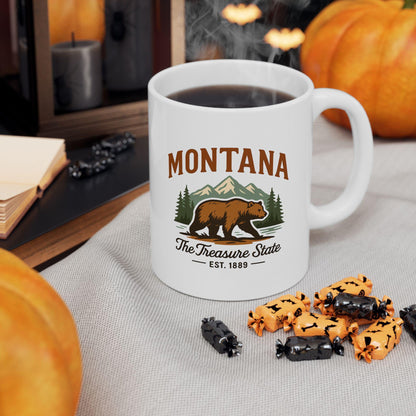 ColorFlow | Montana The Treasure State Mug | 15oz Ceramic Coffee Cup | Bear and Mountain Design | Adventure Gift