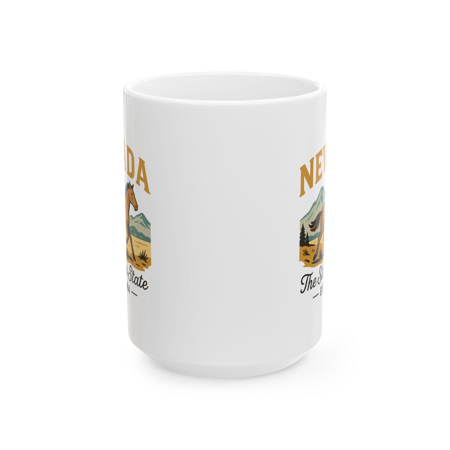 ColorFlow | Nevada The Silver State Mug | 15oz Ceramic Coffee Cup | Wild Horse Design | Western State Gift