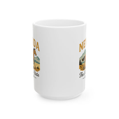 ColorFlow | Nevada The Silver State Mug | 15oz Ceramic Coffee Cup | Wild Horse Design | Western State Gift