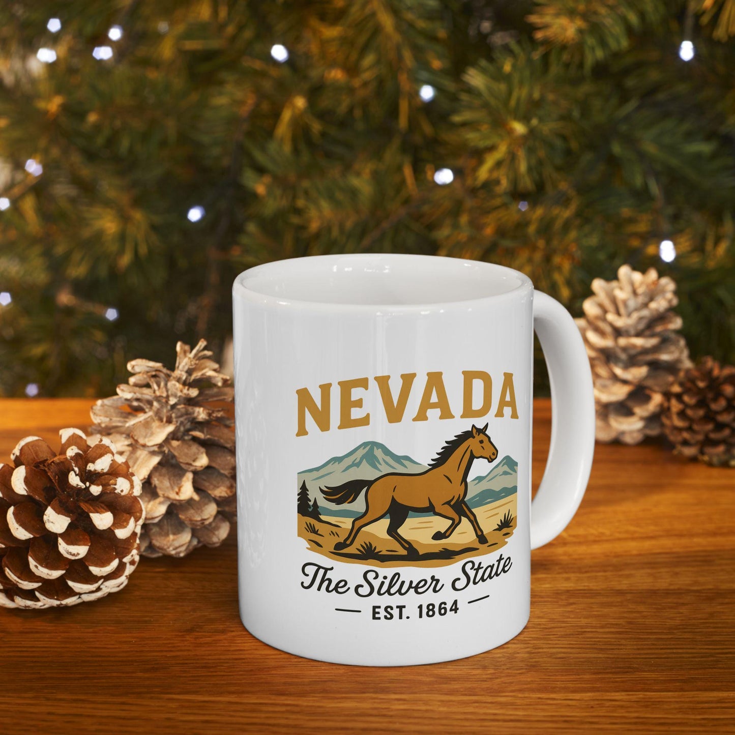 ColorFlow | Nevada The Silver State Mug | 15oz Ceramic Coffee Cup | Wild Horse Design | Western State Gift