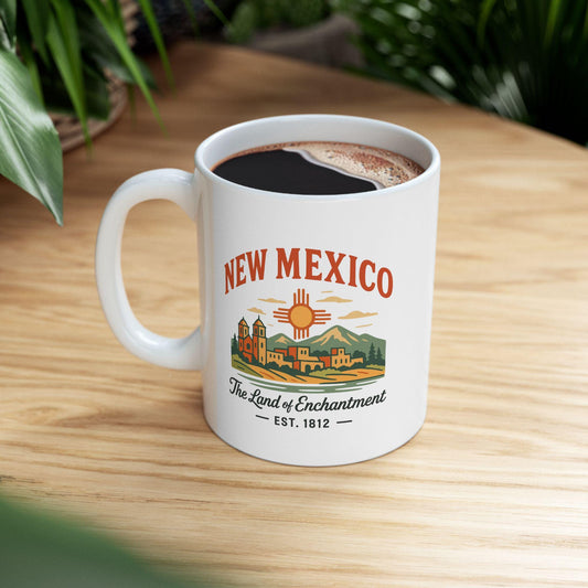 ColorFlow | New Mexico The Land of Enchantment Mug | Southwest Travel Gift | Vintage Desert Coffee Cup | 15oz Ceramic Mug