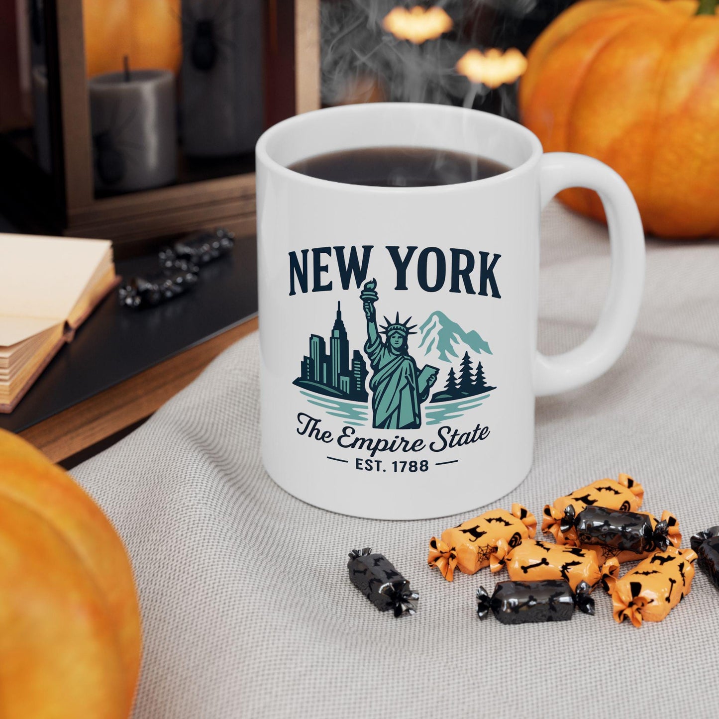 ColorFlow | New York The Empire State Mug | Statue of Liberty Coffee Cup | NYC Skyline Travel Gift | 15oz Ceramic Mug