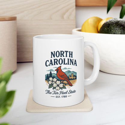 ColorFlow | North Carolina The Tar Heel State Mug | Cardinal State Bird Coffee Cup | Southern Travel Gift | 15oz Ceramic Mug