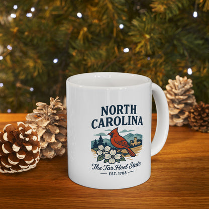 ColorFlow | North Carolina The Tar Heel State Mug | Cardinal State Bird Coffee Cup | Southern Travel Gift | 15oz Ceramic Mug