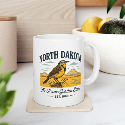 ColorFlow | North Dakota The Peace Garden State Mug | Western Meadowlark Coffee Cup | Prairie Travel Gift | 15oz Ceramic Mug