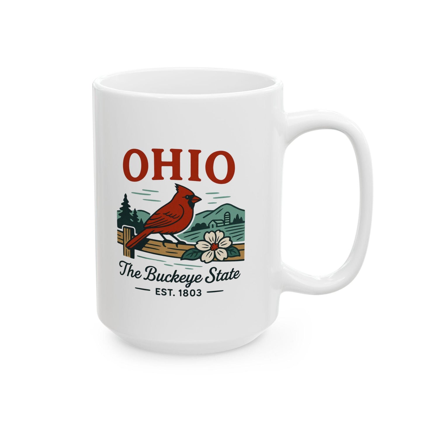 ColorFlow | Ohio The Buckeye State Mug | Cardinal State Bird Coffee Cup | Midwest Travel Gift | 15oz Ceramic Mug
