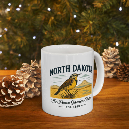 ColorFlow | North Dakota The Peace Garden State Mug | Western Meadowlark Coffee Cup | Prairie Travel Gift | 15oz Ceramic Mug