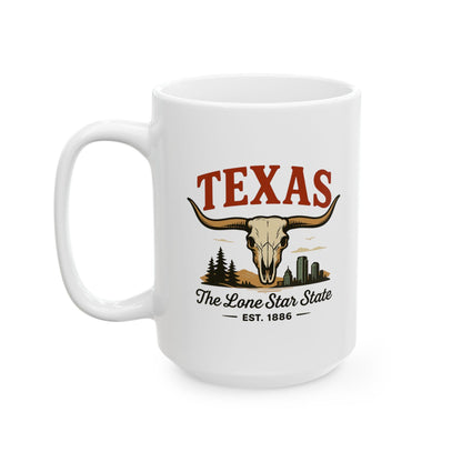ColorFlow | Texas The Lone Star State Mug | Western Longhorn Coffee Cup | 15 oz Ceramic Gift for Cowboys & Travelers