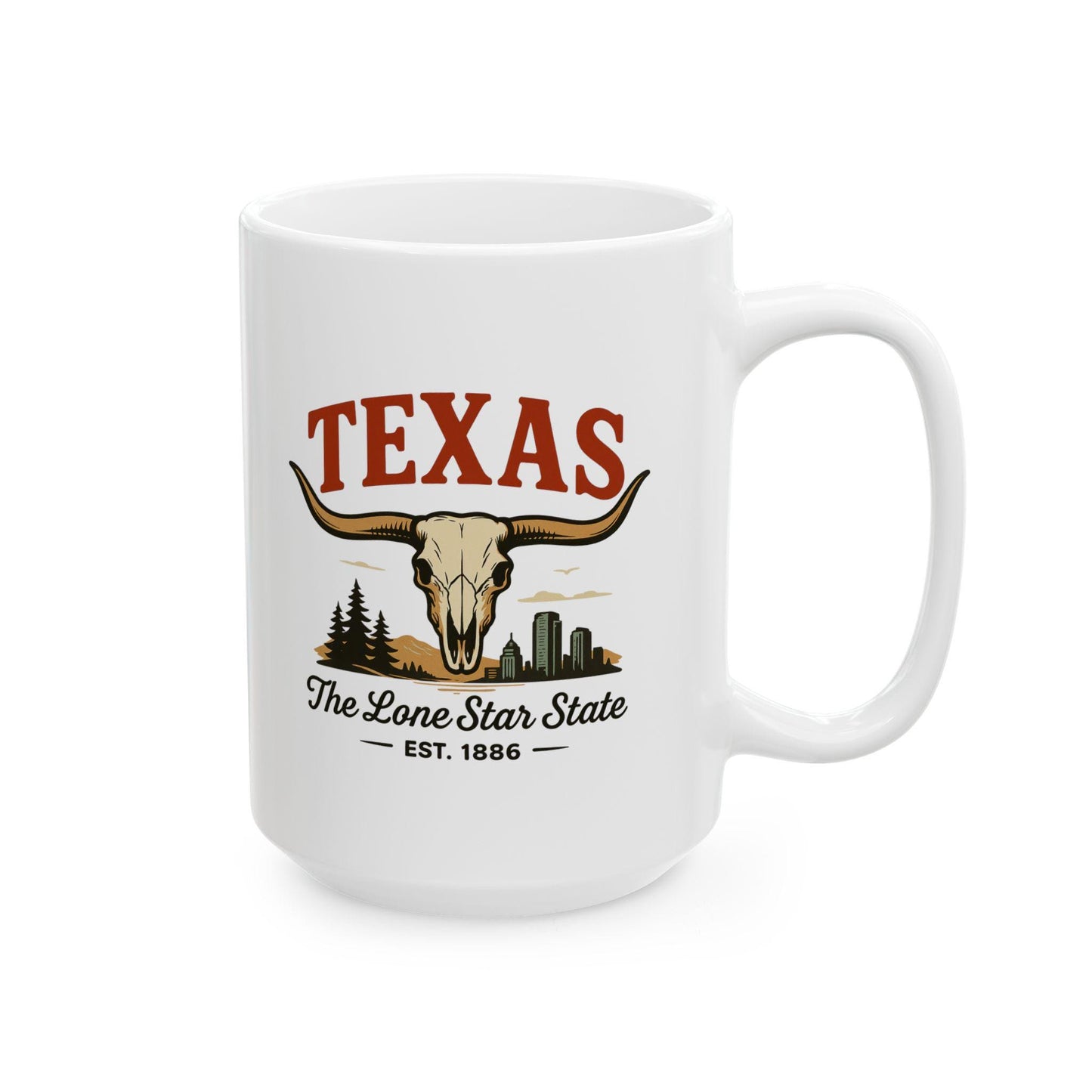 ColorFlow | Texas The Lone Star State Mug | Western Longhorn Coffee Cup | 15 oz Ceramic Gift for Cowboys & Travelers