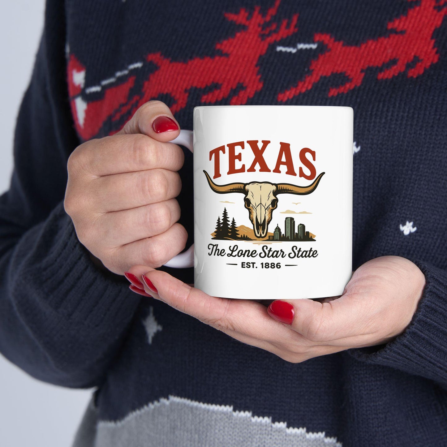 ColorFlow | Texas The Lone Star State Mug | Western Longhorn Coffee Cup | 15 oz Ceramic Gift for Cowboys & Travelers