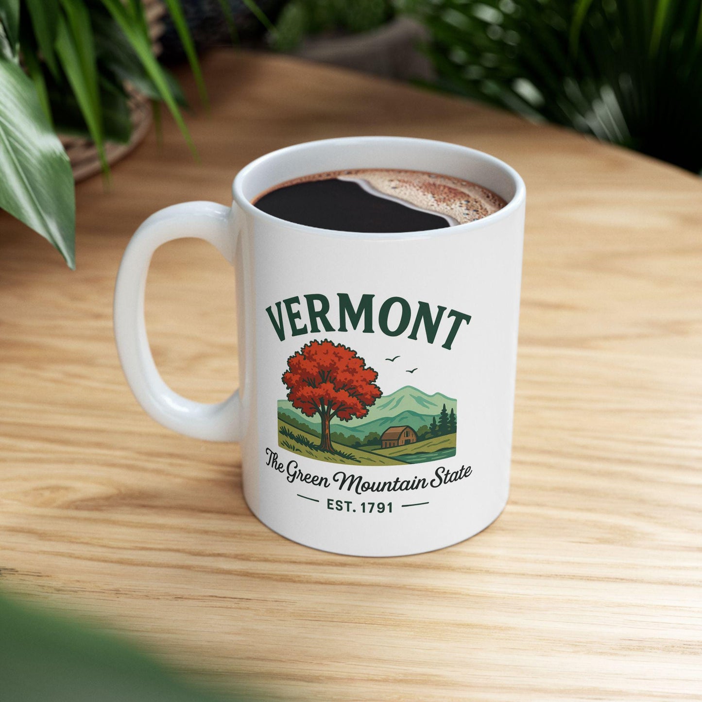 ColorFlow | Vermont The Green Mountain State Mug | Autumn Landscape Coffee Cup | 15 oz Ceramic Gift for Nature Lovers