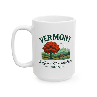 ColorFlow | Vermont The Green Mountain State Mug | Autumn Landscape Coffee Cup | 15 oz Ceramic Gift for Nature Lovers