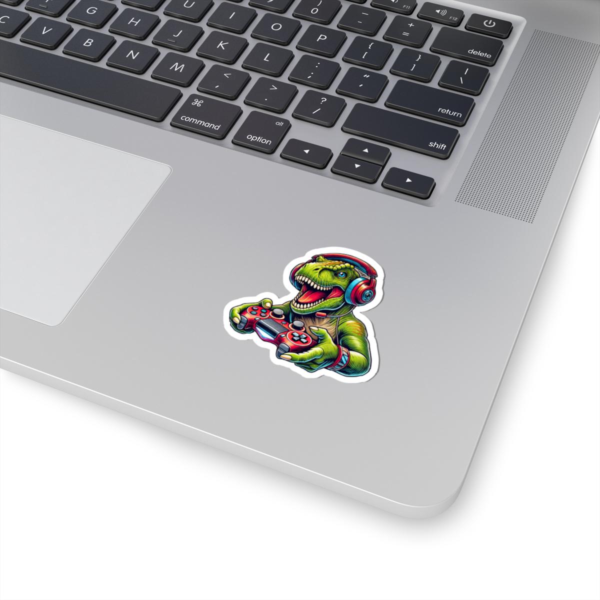 ColorFlow | Gamer T Rex Vinyl Sticker for Water Bottles Laptops Cars | Cool Dinosaur Gaming Art Waterproof Decal