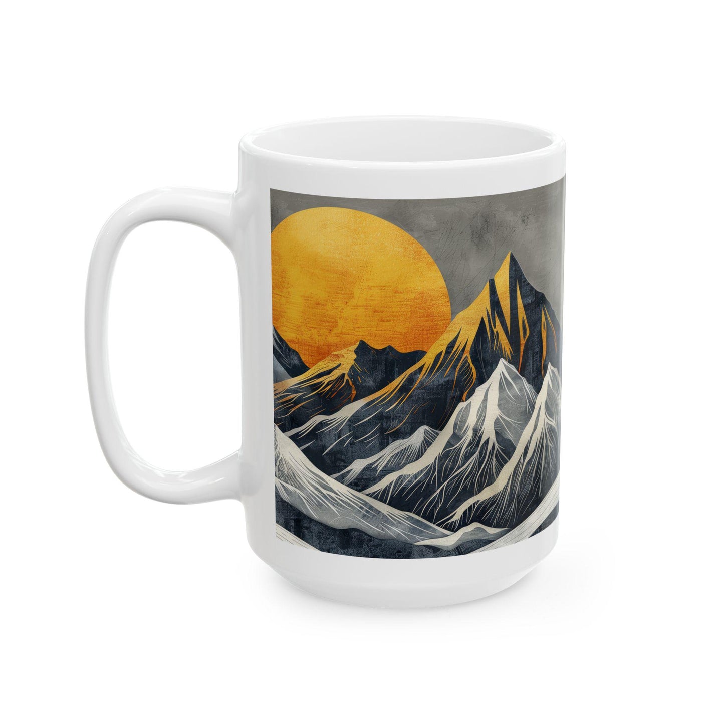 ColorFlow | Golden Peaks Mug | Bold Mountain Sunrise 15oz Ceramic Coffee Cup | Modern Boho Nature Gift for Him or Her