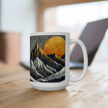 ColorFlow | Golden Peaks Mug | Bold Mountain Sunrise 15oz Ceramic Coffee Cup | Modern Boho Nature Gift for Him or Her