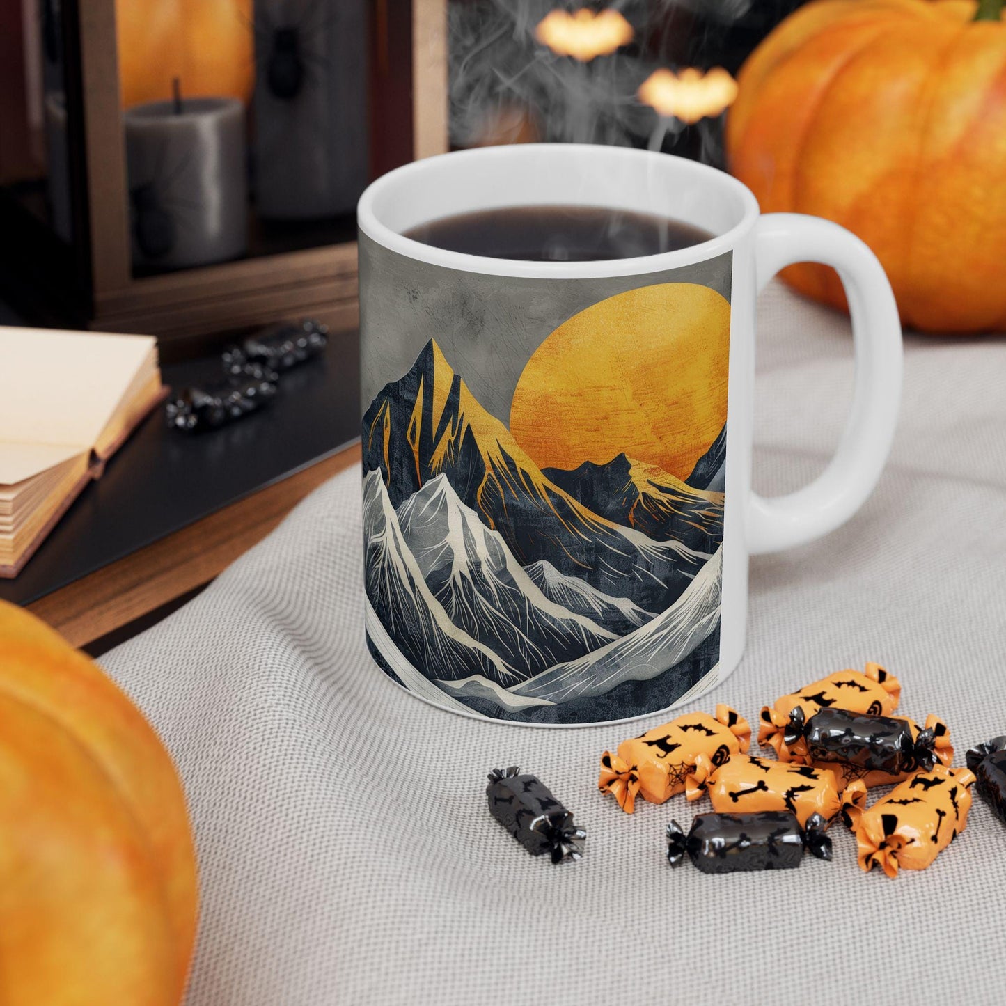 ColorFlow | Golden Peaks Mug | Bold Mountain Sunrise 15oz Ceramic Coffee Cup | Modern Boho Nature Gift for Him or Her