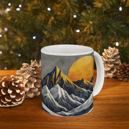 ColorFlow | Golden Peaks Mug | Bold Mountain Sunrise 15oz Ceramic Coffee Cup | Modern Boho Nature Gift for Him or Her
