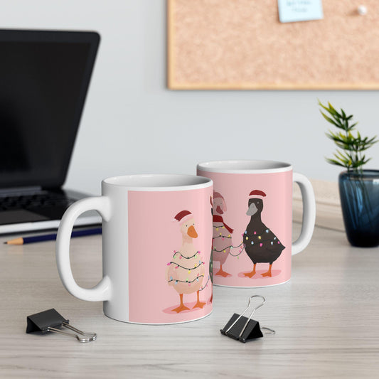 ColorFlow | Christmas Duck Mug | Funny Holiday 15oz Ceramic Coffee Cup | Cute Farm Animal Gift for Christmas Lovers
