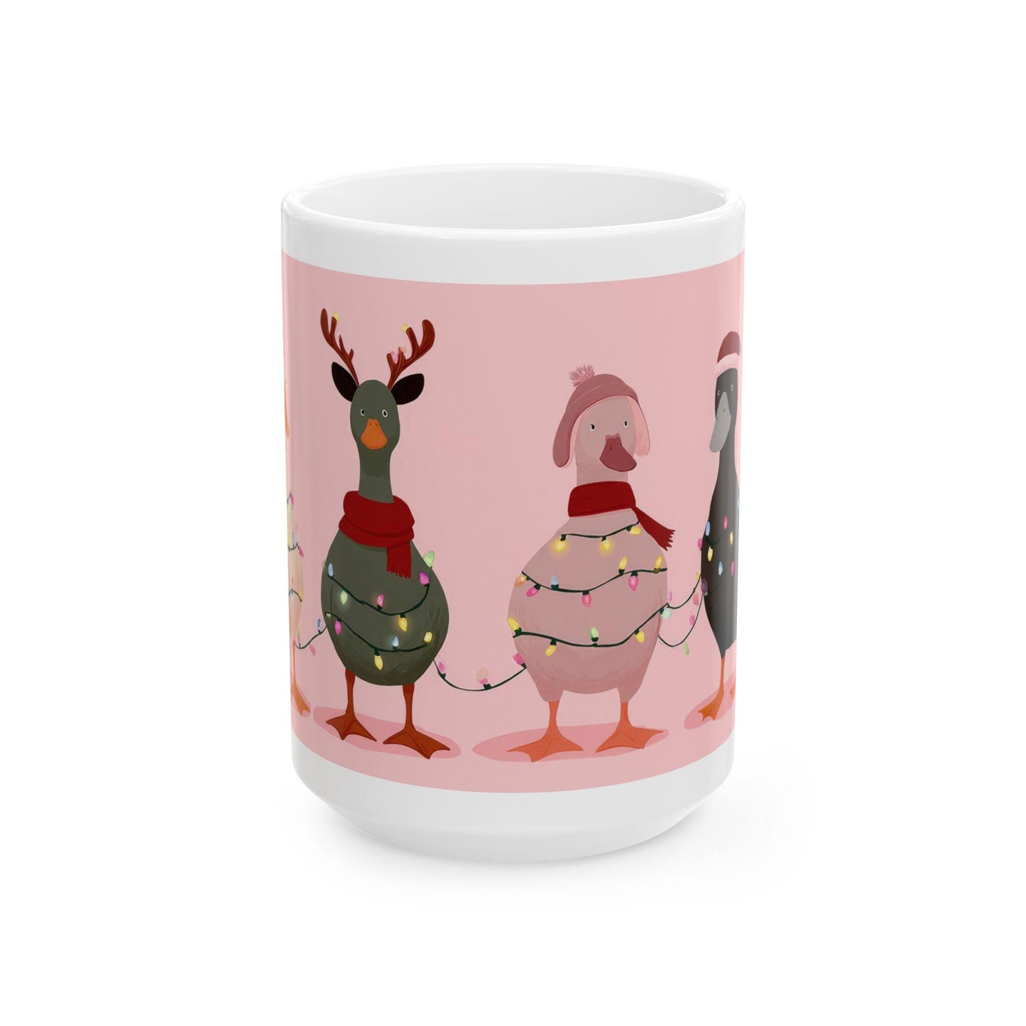 ColorFlow | Christmas Duck Mug | Funny Holiday 15oz Ceramic Coffee Cup | Cute Farm Animal Gift for Christmas Lovers