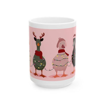 ColorFlow | Christmas Duck Mug | Funny Holiday 15oz Ceramic Coffee Cup | Cute Farm Animal Gift for Christmas Lovers
