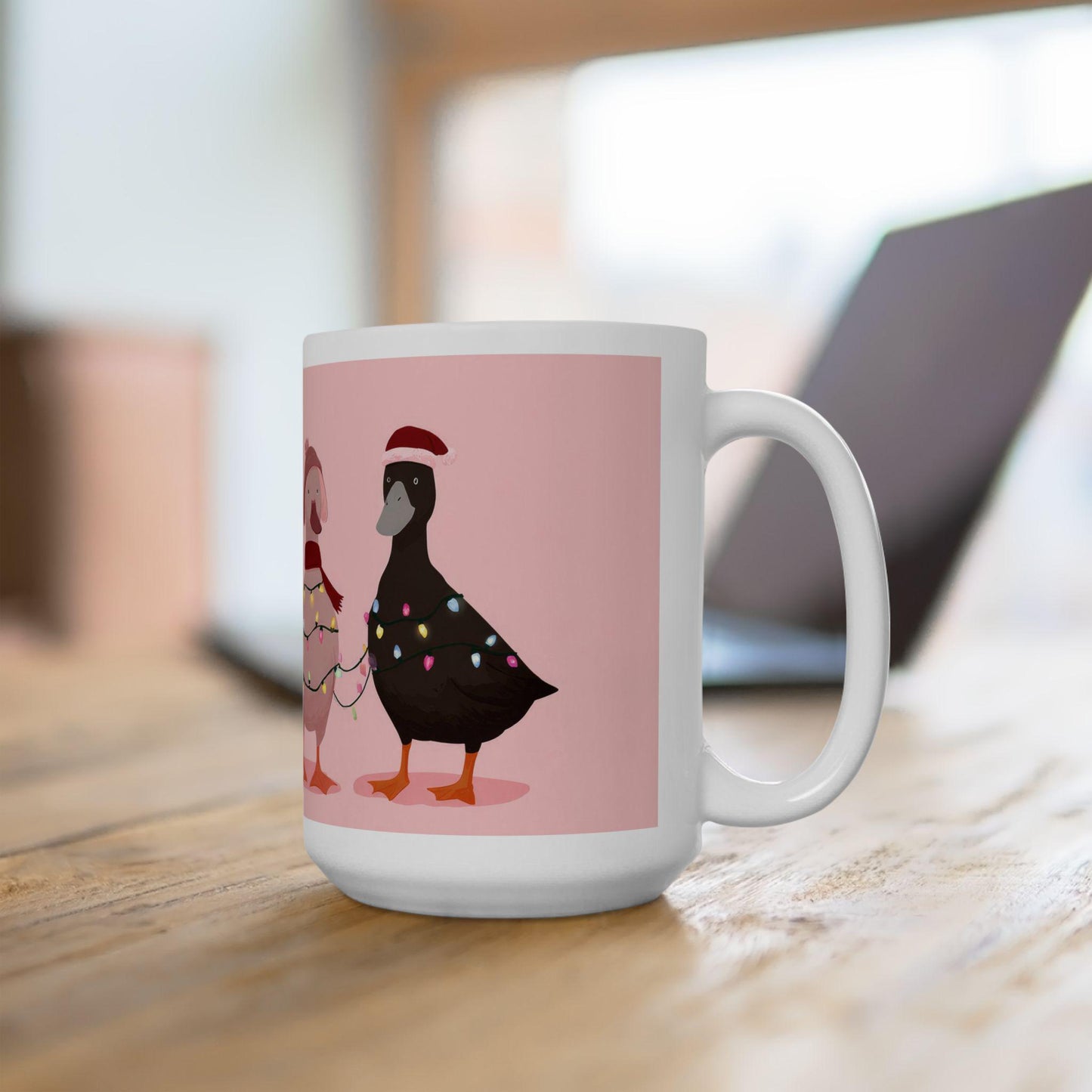 ColorFlow | Christmas Duck Mug | Funny Holiday 15oz Ceramic Coffee Cup | Cute Farm Animal Gift for Christmas Lovers