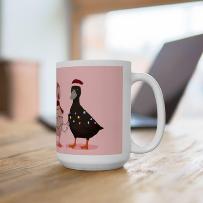 ColorFlow | Christmas Duck Mug | Funny Holiday 15oz Ceramic Coffee Cup | Cute Farm Animal Gift for Christmas Lovers