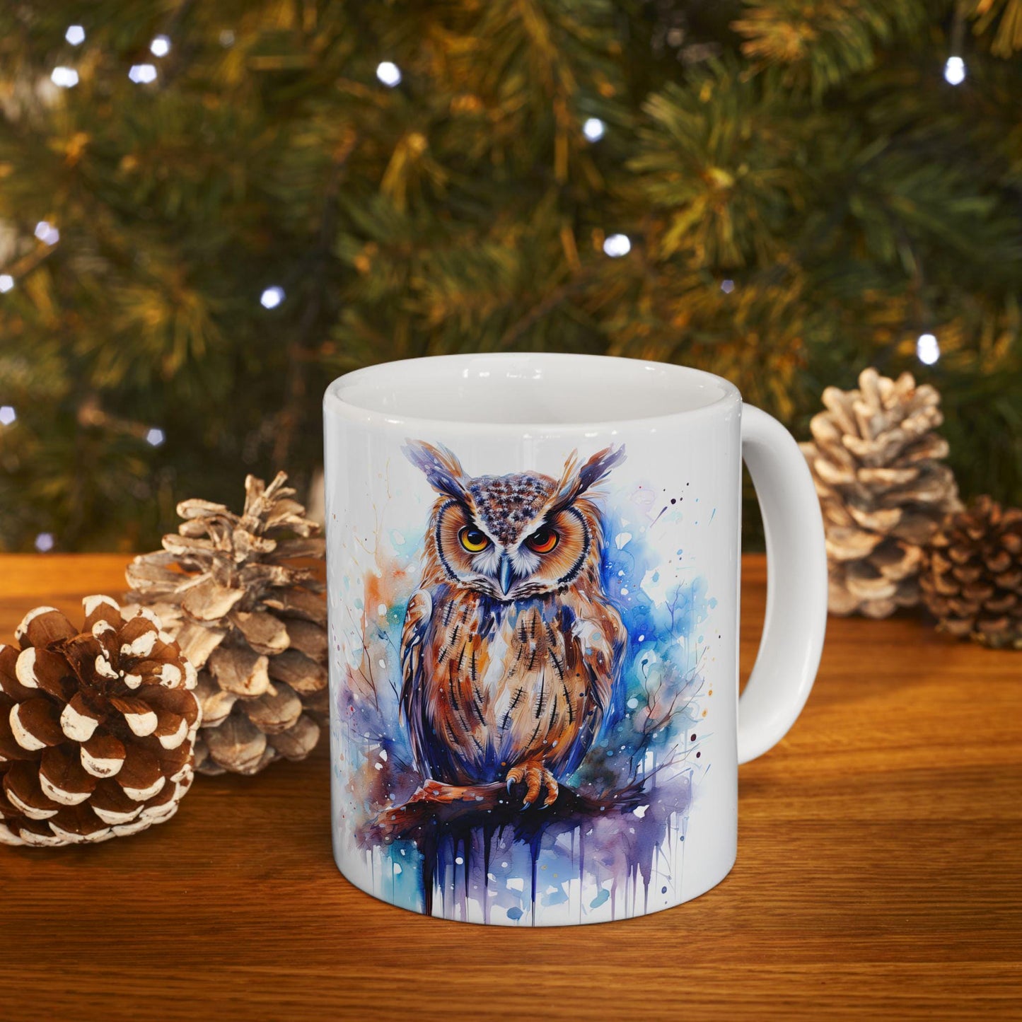 ColorFlow | Autumn Owl Mug | Watercolor Forest 15oz Ceramic Coffee Cup | Artistic Gift for Nature and Owl Lovers