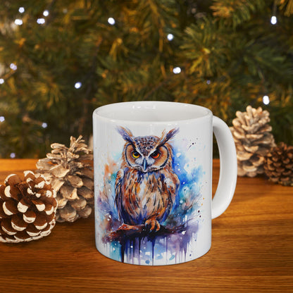 ColorFlow | Autumn Owl Mug | Watercolor Forest 15oz Ceramic Coffee Cup | Artistic Gift for Nature and Owl Lovers