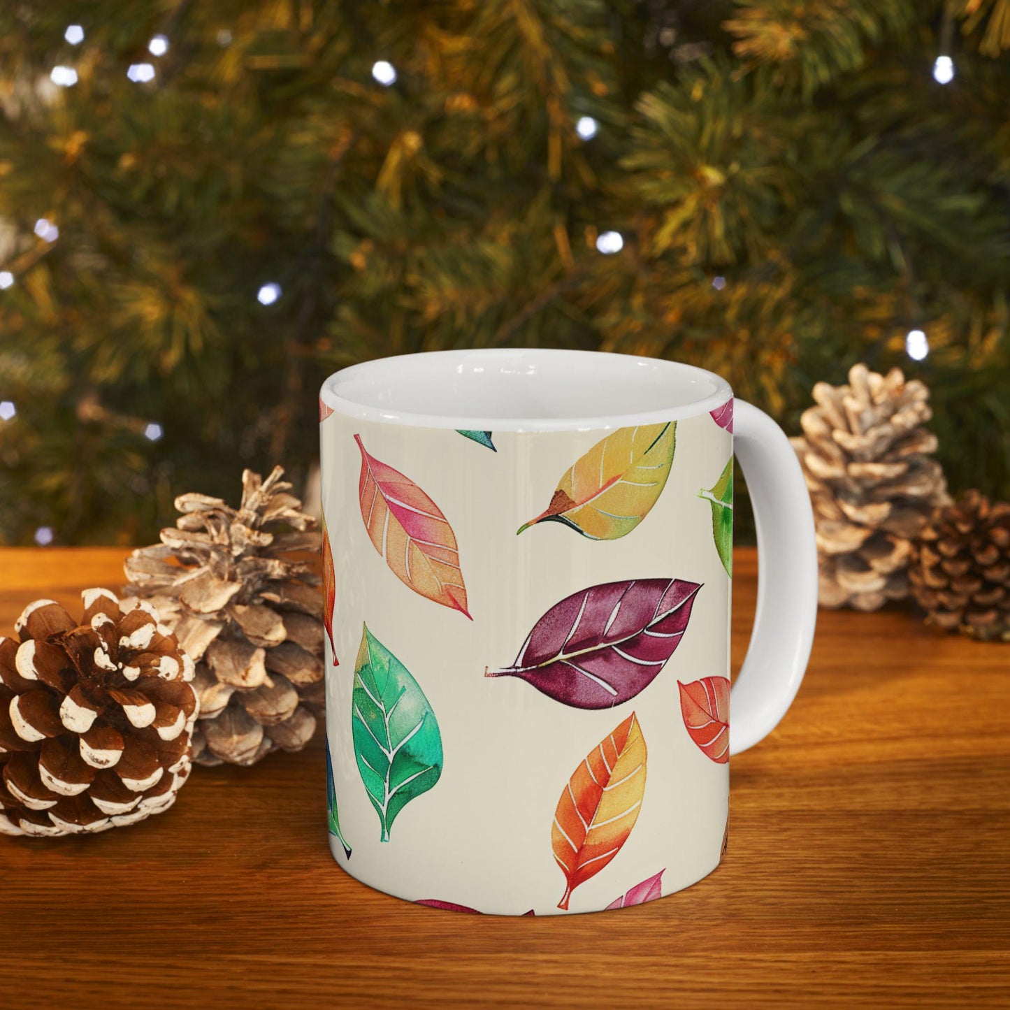ColorFlow | Autumn Leaves Mug | Watercolor Fall 15oz Ceramic Coffee Cup | Cozy Seasonal Gift for Nature and Art Lovers