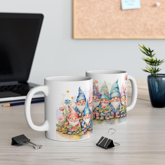 ColorFlow | Garden Gnome Mug | Whimsical Floral 15oz Ceramic Coffee Cup | Cute Fantasy Gift for Garden and Art Lovers