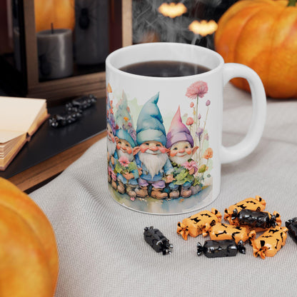 ColorFlow | Garden Gnome Mug | Whimsical Floral 15oz Ceramic Coffee Cup | Cute Fantasy Gift for Garden and Art Lovers
