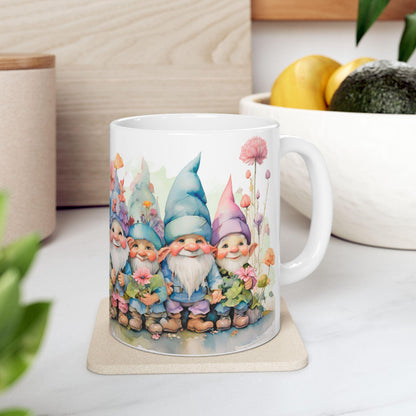 ColorFlow | Garden Gnome Mug | Whimsical Floral 15oz Ceramic Coffee Cup | Cute Fantasy Gift for Garden and Art Lovers