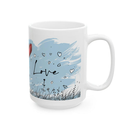 ColorFlow | Love Balloon Mug | Romantic 15oz Ceramic Coffee Cup | Cute Heart Art Gift for Everyday Love