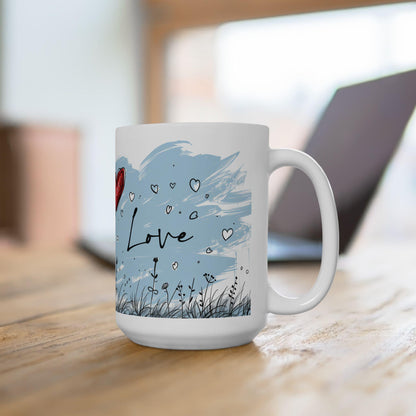 ColorFlow | Love Balloon Mug | Romantic 15oz Ceramic Coffee Cup | Cute Heart Art Gift for Everyday Love