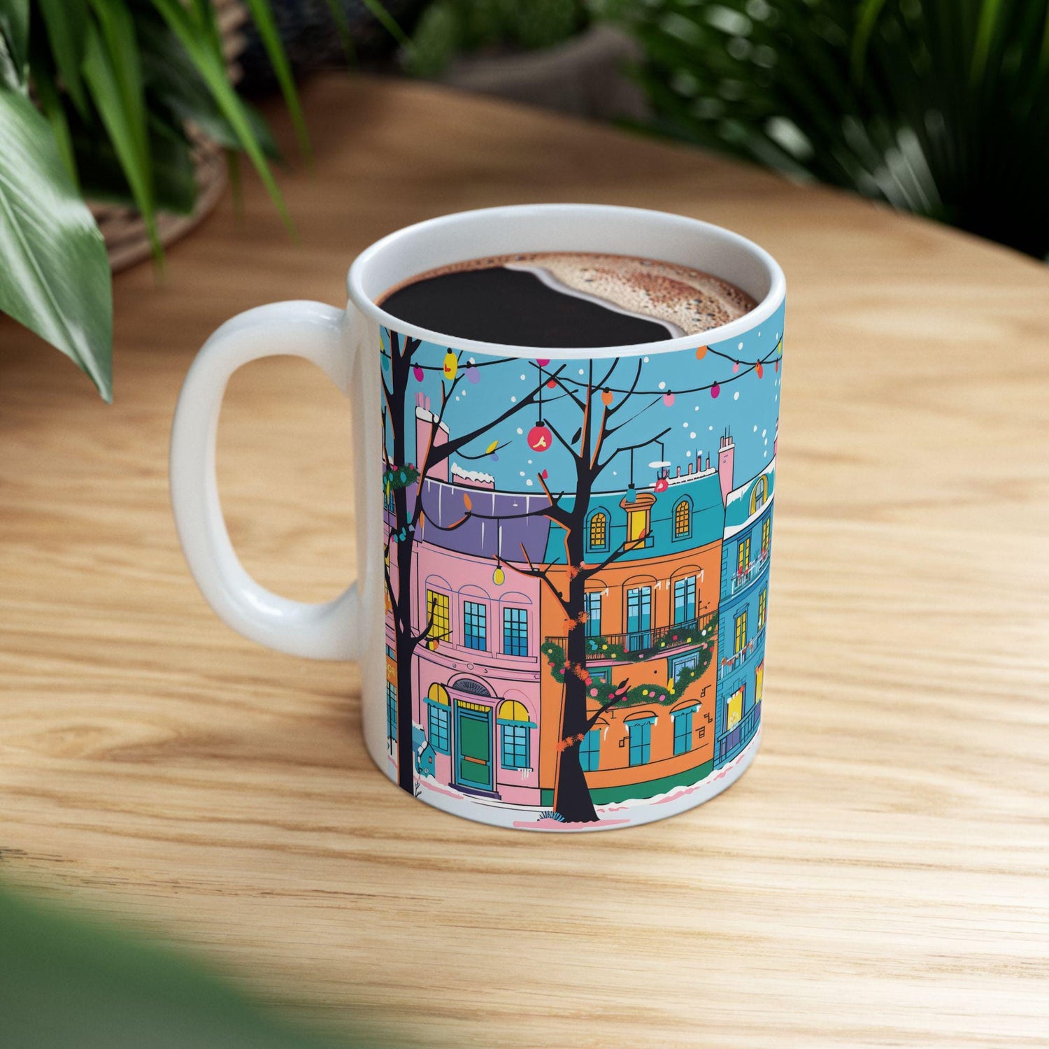 ColorFlow | Christmas Village Mug | Festive City Street 15oz Ceramic Coffee Cup | Holiday Gift for Winter & Art Lovers