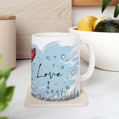 ColorFlow | Love Balloon Mug | Romantic 15oz Ceramic Coffee Cup | Cute Heart Art Gift for Everyday Love