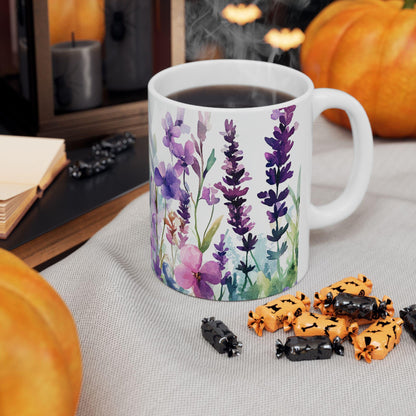 ColorFlow | Wildflower Garden Mug | Watercolor Butterfly 15oz Ceramic Coffee Cup | Nature Lover Gift for Her