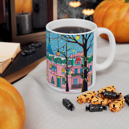 ColorFlow | Christmas Village Mug | Festive City Street 15oz Ceramic Coffee Cup | Holiday Gift for Winter & Art Lovers